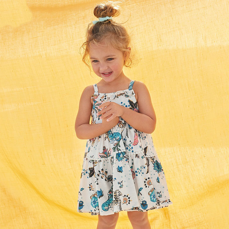 فستان الحمالة قطنية بطبعة زهور للطفلة