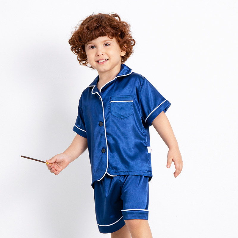 طفم قطعتين بيجامة بلون نقي بأكمام قصيرة للاطفال