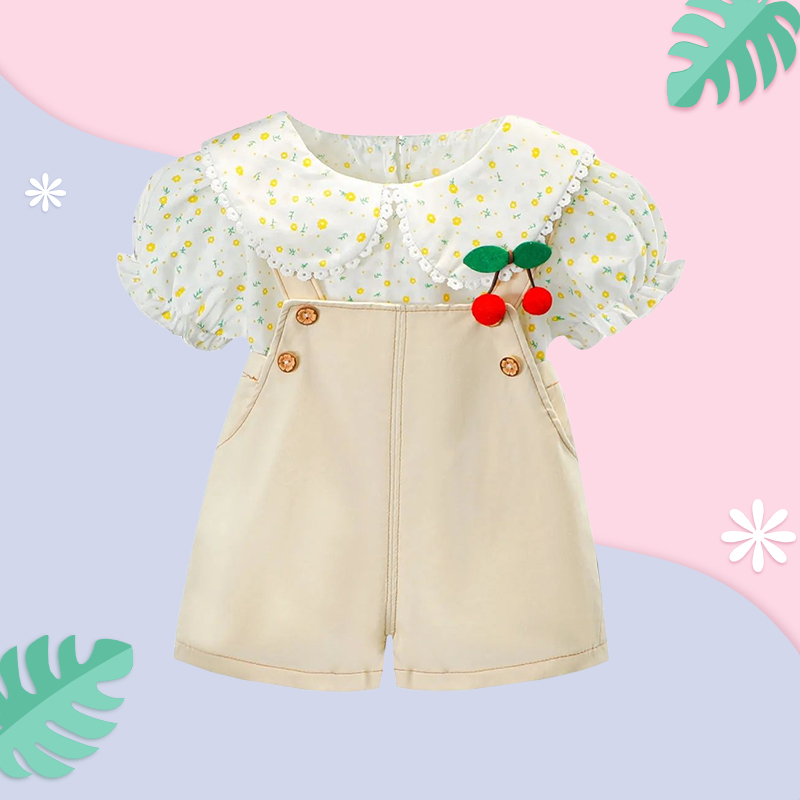 طقم قطعتين قميص وشورت كرز للبنات 