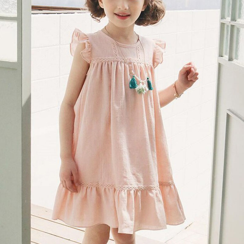 فستان كشكش قطن وكتان للطفلة