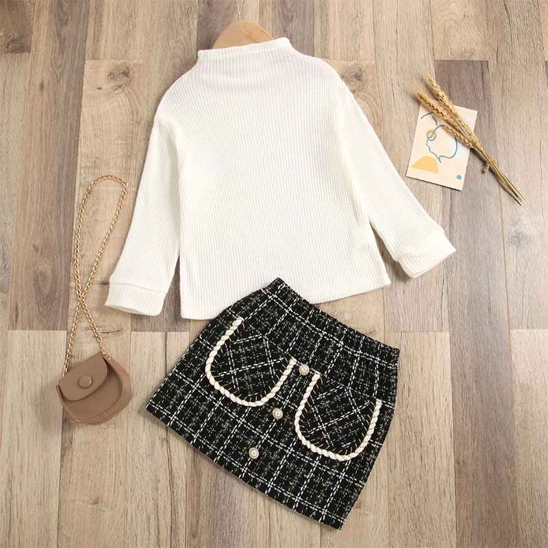 بلوزة منسوجة بأكمام طويلة + تنورة أنيقة على شكل حرف A للفتيات