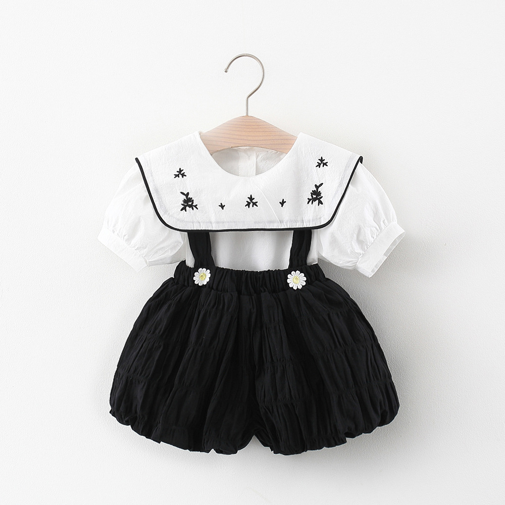 2021 طوق مطرز طقم طفل توب مع شورت