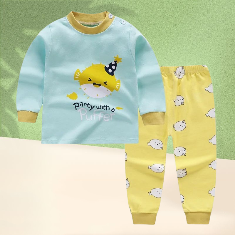طقم ملابس نوم حرارية للأطفال للربيع والخريف