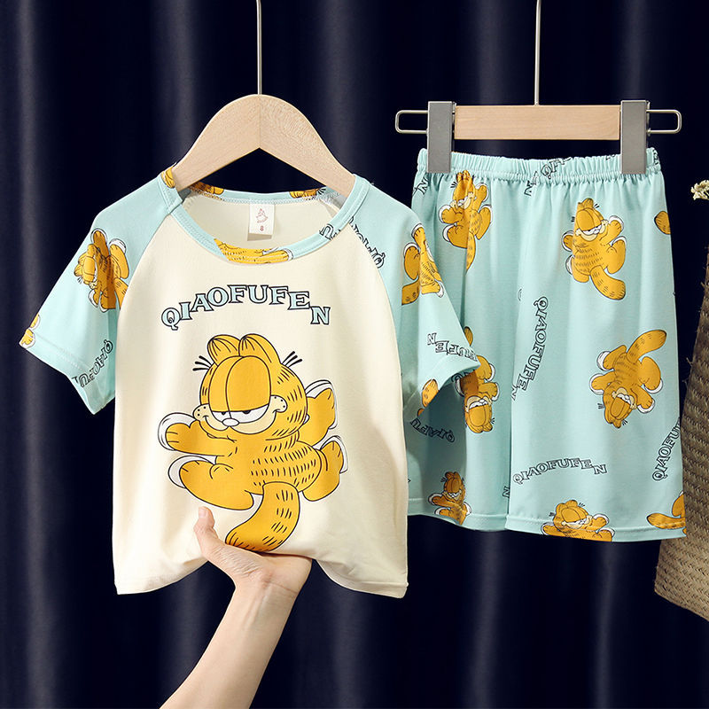 طقم لباس نوم بقصيرة الكم كارتون للأطفال