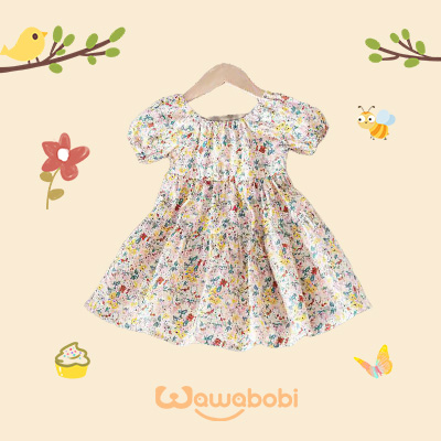 فستان القطن الزهور الصغيرة بالنمط الاميرة للطفلة 